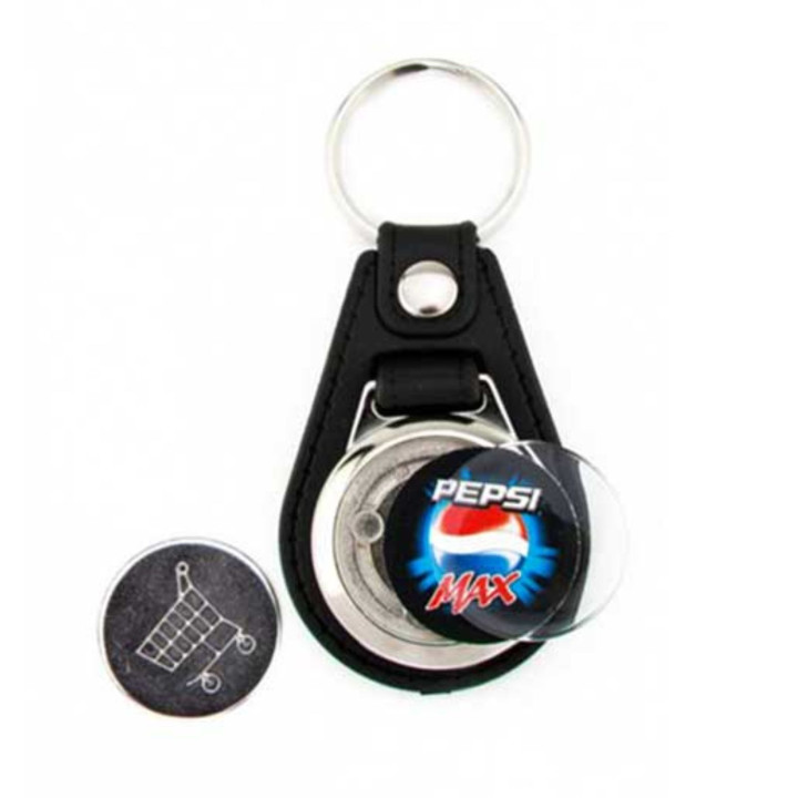 PORTACHIAVI DA ASSEMBLARE IN PELLE CON INCAVO IN METALLO 25 MM - CON RETRO GETTONE CARRELLO -  100 PEZZI