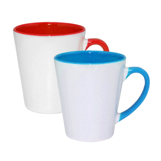 TAZZA CONICA 12 OZ  BIANCA CON INTERNO E MANICO COLORATO - 12 PEZZI