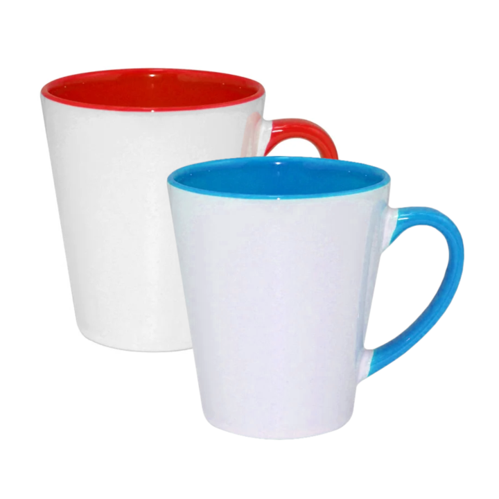 TAZZA CONICA 12 OZ  BIANCA CON INTERNO E MANICO COLORATO - 12 PEZZI