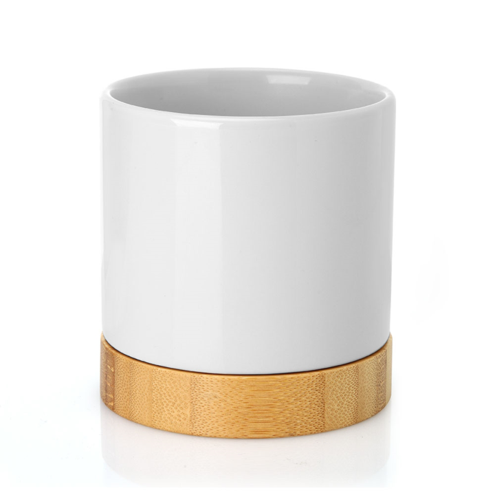 Vaso in ceramica  sublimabile con base in Bamboo