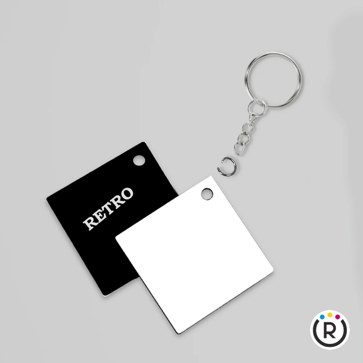 PORTACHIAVI A ROMBO IN HDF PER SUBLIMAZIONE  CON ANELLO E CATENA VERSIONE ECONOMICA  – 4 x 4 CM SPESSORE 3 MM – RETRO NERO