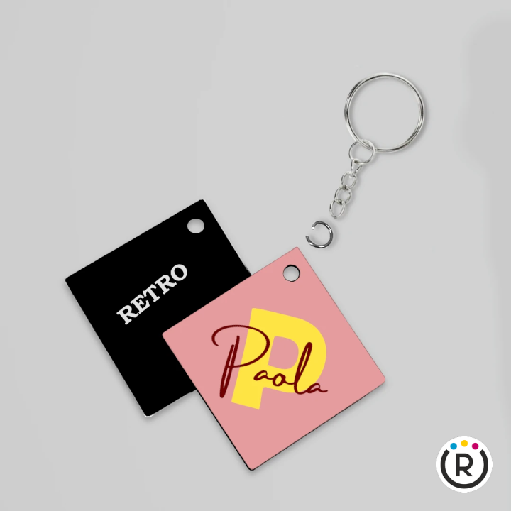 PORTACHIAVI A ROMBO IN HDF PER SUBLIMAZIONE  CON ANELLO E CATENA VERSIONE ECONOMICA  – 4 x 4 CM SPESSORE 3 MM – RETRO NERO