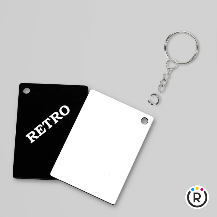 PORTACHIAVI RETTANGOLARE IN HDF PER SUBLIMAZIONE CON ANELLO E CATENA VERSIONE ECONOMICA – 7 x 5 CM SPESSORE 3 MM – RETRO NERO
