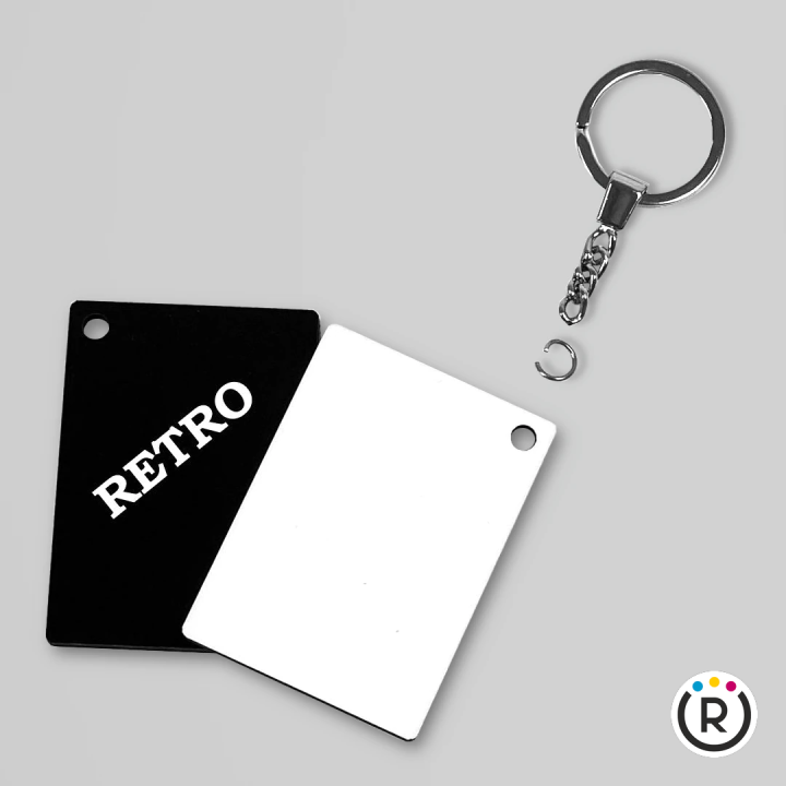PORTACHIAVI RETTANGOLARE IN HDF PER SUBLIMAZIONE CON ANELLO E CATENA NICHELATI LUXURY – 7 x 5 CM SPESSORE 3 MM – RETRO NERO