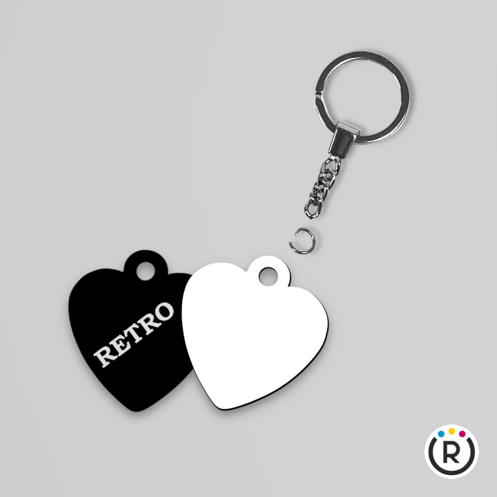 PORTACHIAVI A CUORE IN HDF PER SUBLIMAZIONE CON ANELLO E CATENA NICHELATI LUXURY – 5,1 x 4,6 CM SPESSORE 3 MM – RETRO NERO