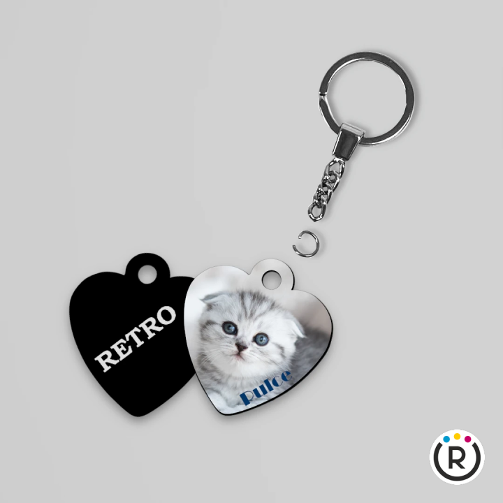 PORTACHIAVI A CUORE IN HDF PER SUBLIMAZIONE CON ANELLO E CATENA NICHELATI LUXURY – 5,1 x 4,6 CM SPESSORE 3 MM – RETRO NERO