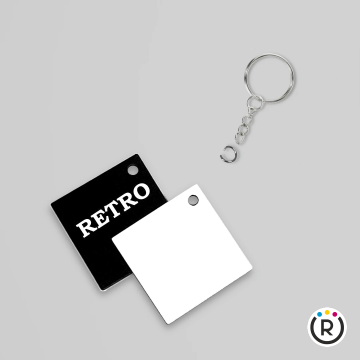 PORTACHIAVI A ROMBO IN HDF PER SUBLIMAZIONE CON ANELLO E CATENA IN  VERSIONE ECONOMICA –  5 x 5 CM SPESSORE 3 MM –  RETRO NERO