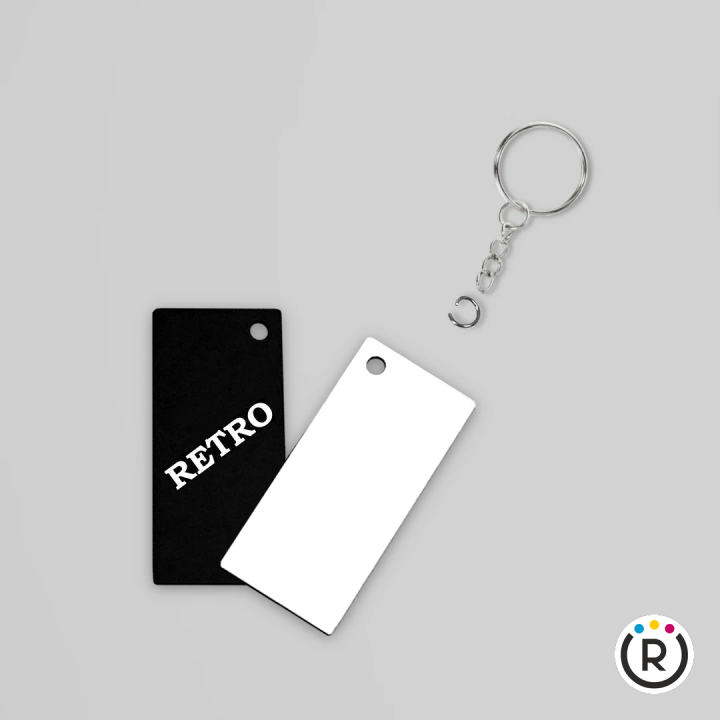PORTACHIAVI RETTANGOLARE IN HDF PER SUBLIMAZIONE CON CATENA IN VERSIONE ECONOMICA – 7,5 x 3,5 CM SPESSORE 3 MM –  RETRO NERO
