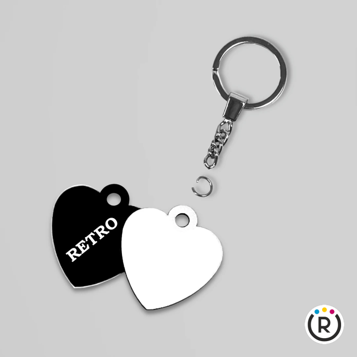 PORTACHIAVI A CUORE IN HDF PER SUBLIMAZIONE CON ANELLO E CATENA NICHELATI LUXURY – 5 x 4 CM SPESSORE 3 MM – RETRO NERO