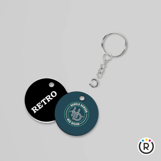 PORTACHIAVI TONDO IN HDF PER SUBLIMAZIONE CON ANELLO E CATENA IN VERSIONE ECONOMICA – ⌀ 5 CM SPESSORE 3 MM – RETRO NERO