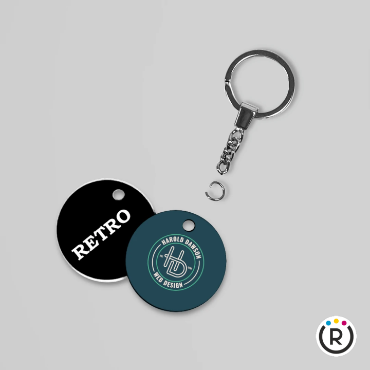 PORTACHIAVI TONDO IN HDF PER SUBLIMAZIONE CON ANELLO E CATENA NICHELATI LUXURY – ⌀ 5 CM SPESSORE 3 MM – RETRO NERO